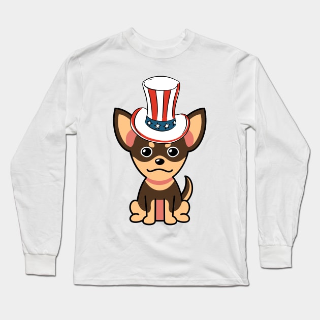 Funny small dog is wearing uncle sam hat Long Sleeve T-Shirt by Pet Station